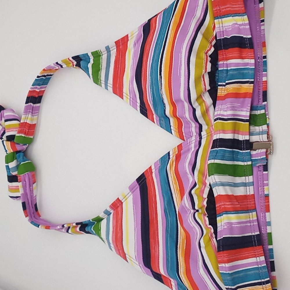 Anne Cole Painted Stripe Banded Halter Bikini Top Multicolorβ